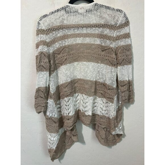 Chico's Sz 2 (US L 12) Open Front Knit Cardigan Beige White Stripe Sequin Detail - Picture 7 of 7